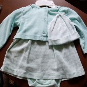 Onesie dress with matching cardigan and hat